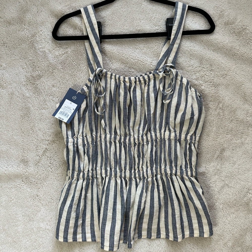 NWT Universal Thread Cream Striped Peplum Tank Top, Size: L - Picture 1 of 3